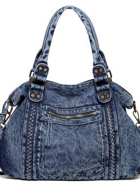 Designer Denim Handbags for Women Hobo Tote Bag Crossbody Denim Purses Blue Jean